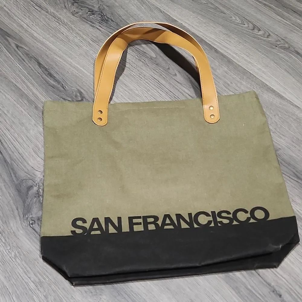 GUC Olive Green San Francisco Golden Gate Waxed Canvas Tote Bag